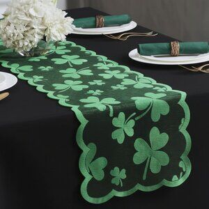 Green Clover Lace Table Runner St Patrick's Day Party Supplies